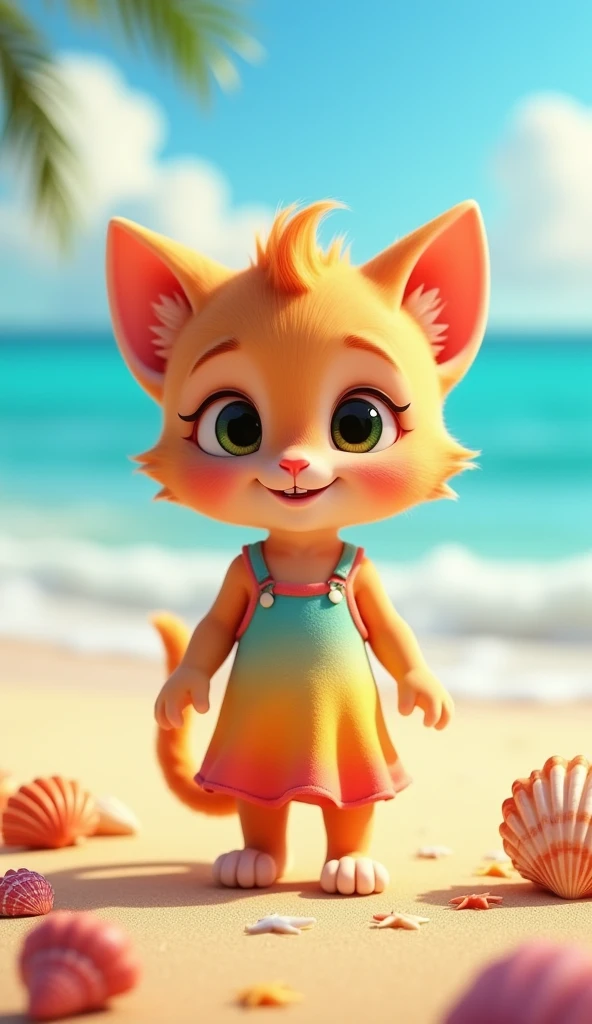 Perfect centering, Looking at the camera, a close up 2/3 of a cartoon of boy kitten wearing a casual dress, 3 d animation demo reel, 3d animation, 3 d animation, 3 d animated movie, 3d animated, 3 d animated, tv commercial, clay animation, cgi animation, cute! c4d, cute 3 d render, pixar 3 d animation style, by the beach 4 k, 3 d cartoon