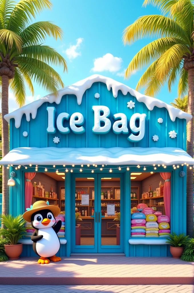 Generate a facade for a store selling ice bags