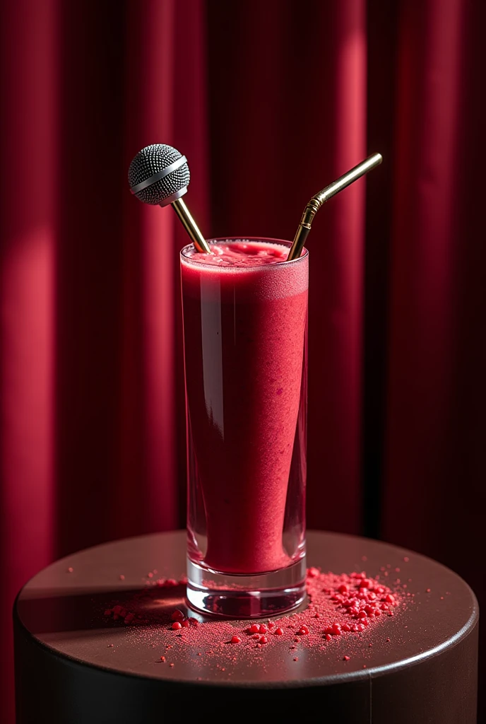 Hin Smoothie drink black water ,microphones hands ,breaking new podium luxury studio light shadow