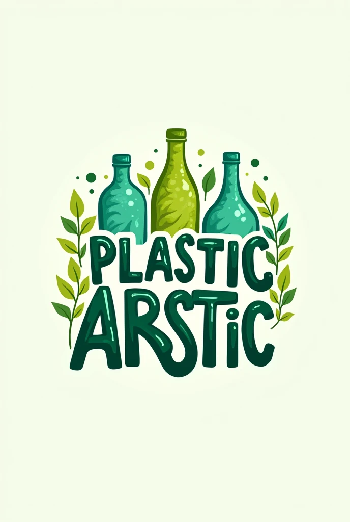 logo that says plastic art, that has bottles that look eco-friendly and eye-catching 