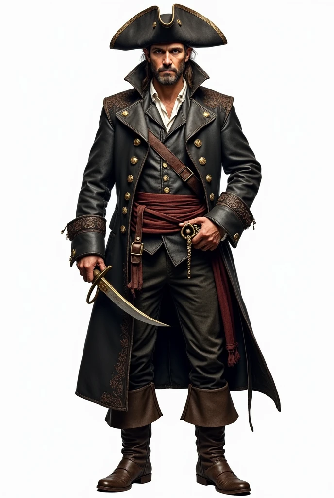 A full body length picture of a captain pirate with White background. 