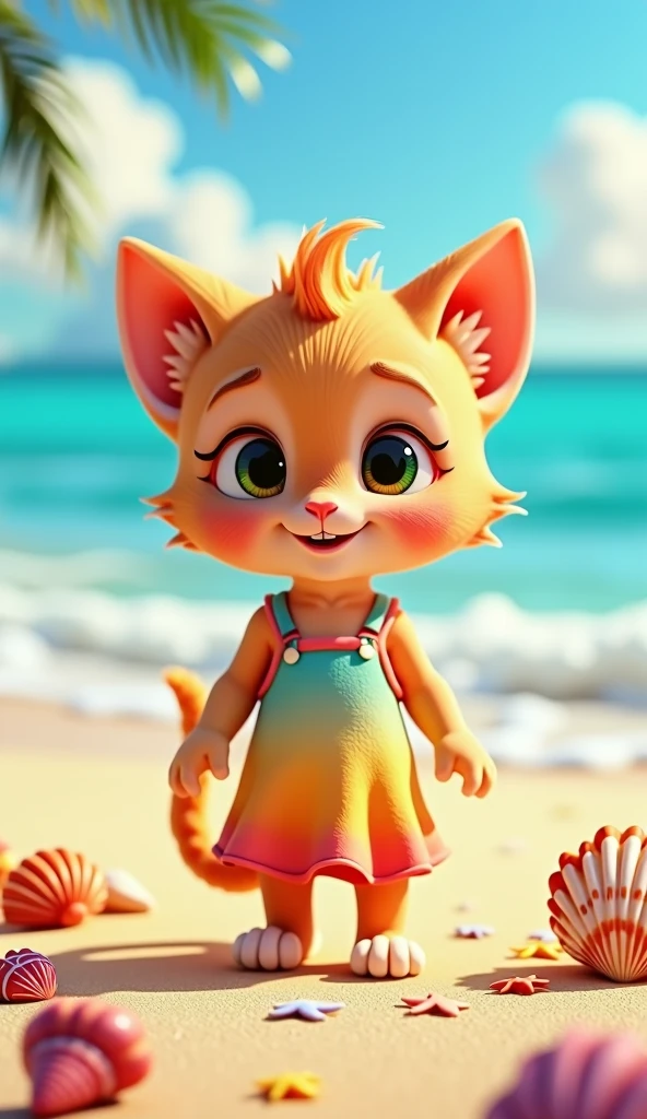 Perfect centering, Looking at the camera, a close up 2/3 of a cartoon of boy kitten wearing a casual dress, 3 d animation demo reel, 3d animation, 3 d animation, 3 d animated movie, 3d animated, 3 d animated, tv commercial, clay animation, cgi animation, cute! c4d, cute 3 d render, pixar 3 d animation style, by the beach 4 k, 3 d cartoon
