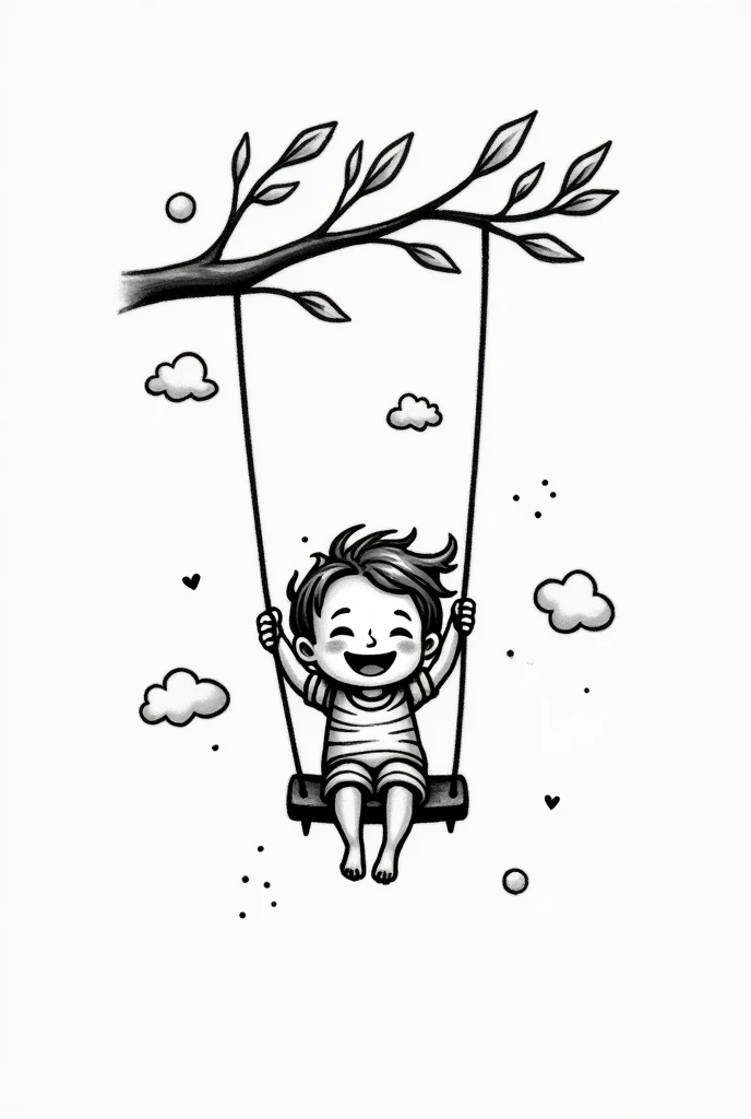 Create a tattoo that is black and white where you see a CHILD swinging on a simpler canvas