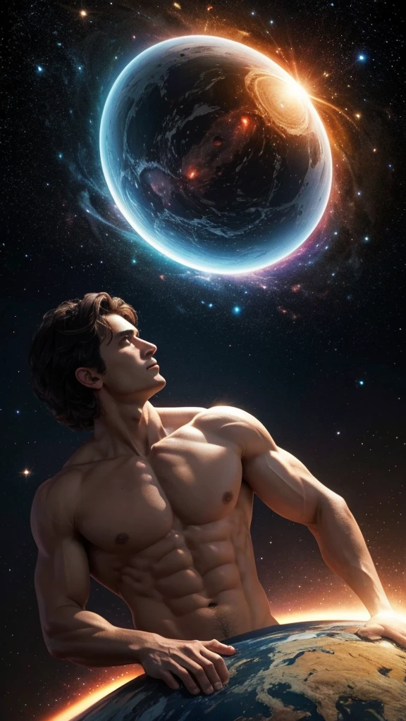 God, in the form of a being unlike man, creates the Universe, the origin of matter, space and time