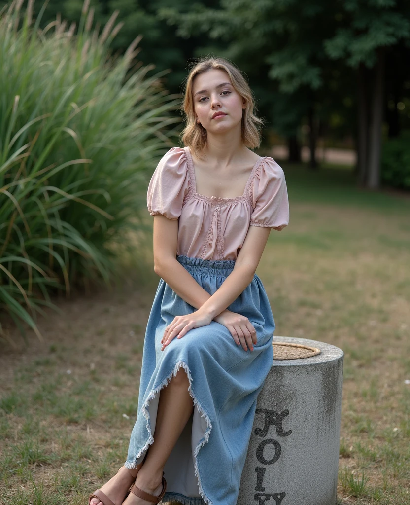 Beautiful woman, In skirt, head on