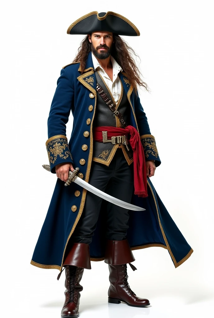 A full body length picture of a captain pirate with White background. 