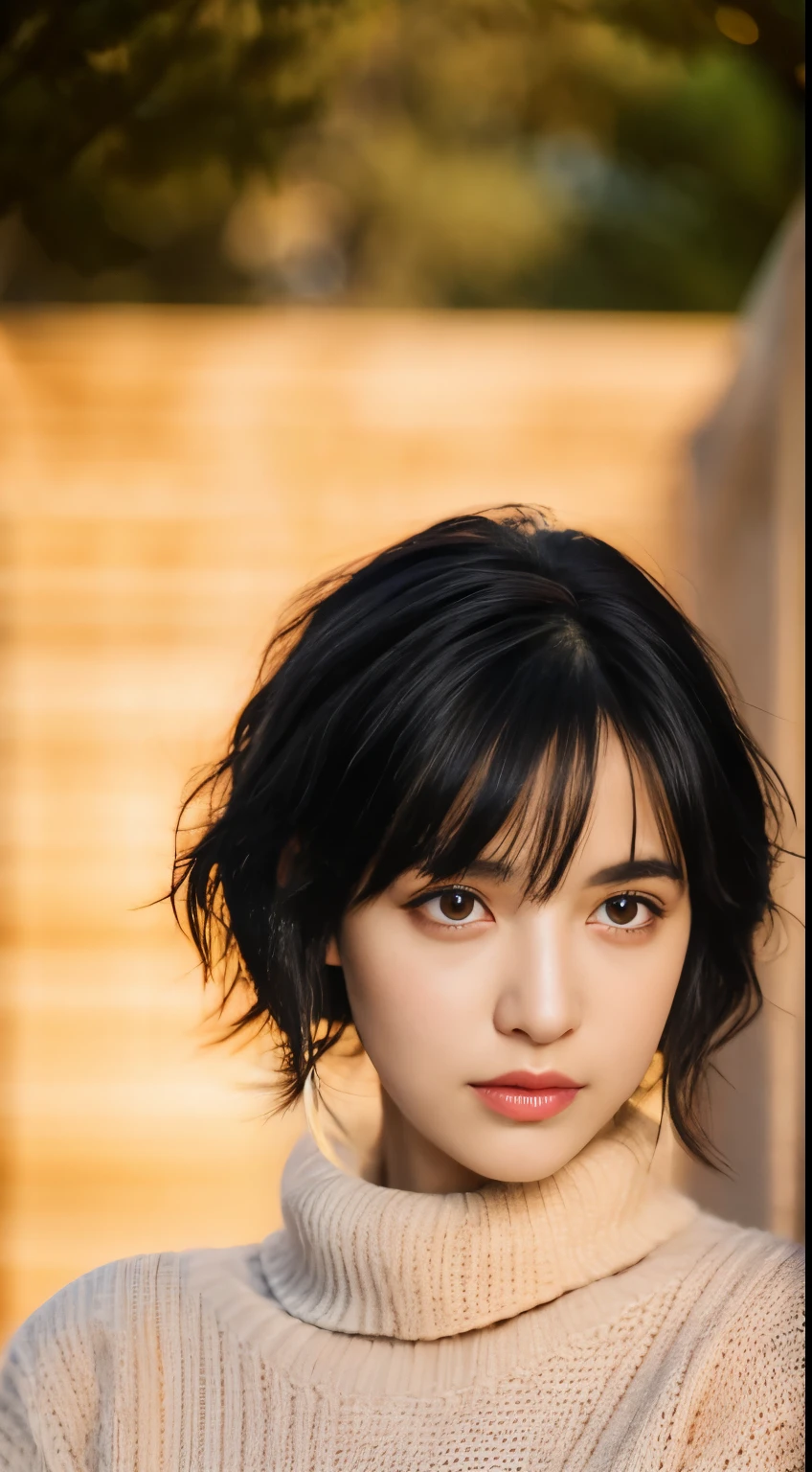 (masterpiece:1.3), (8K, Reality, RAW photos, best quality: 1.4), (1 girl), Pretty Face, (Realistic face), (Black Hair, short hair:1.3), Beautiful hairstyle, Realistic eyes, Beautiful and delicate eyes, (Realistic skin), Beautiful Skin, (sweater), , attractive, Ultra-high resolution, 超照片Reality, Very detailed, Golden Ratio