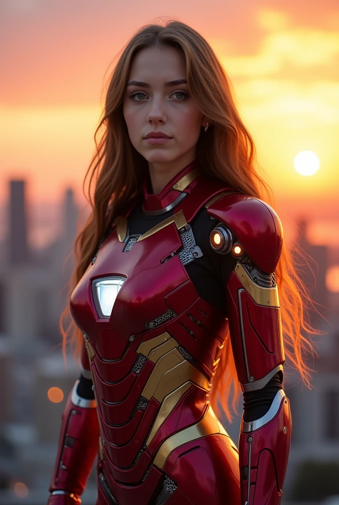 Me with iron man superpowers long brown hair teenage woman 
