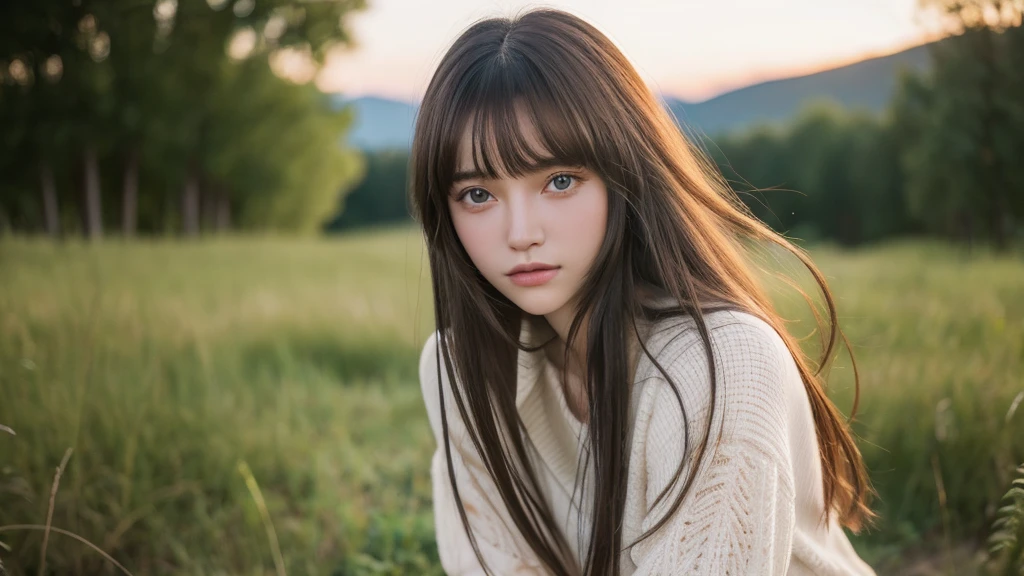 8k((Highest quality)), ((masterpiece)), (detailed), 20-year-old, Long dark brown hair with bangs, Green Eyes,One person, sexy,face 1:1.618,body 1:1.618,face Nausicaä of the Valley of the Wind,9,live-action,172cm
