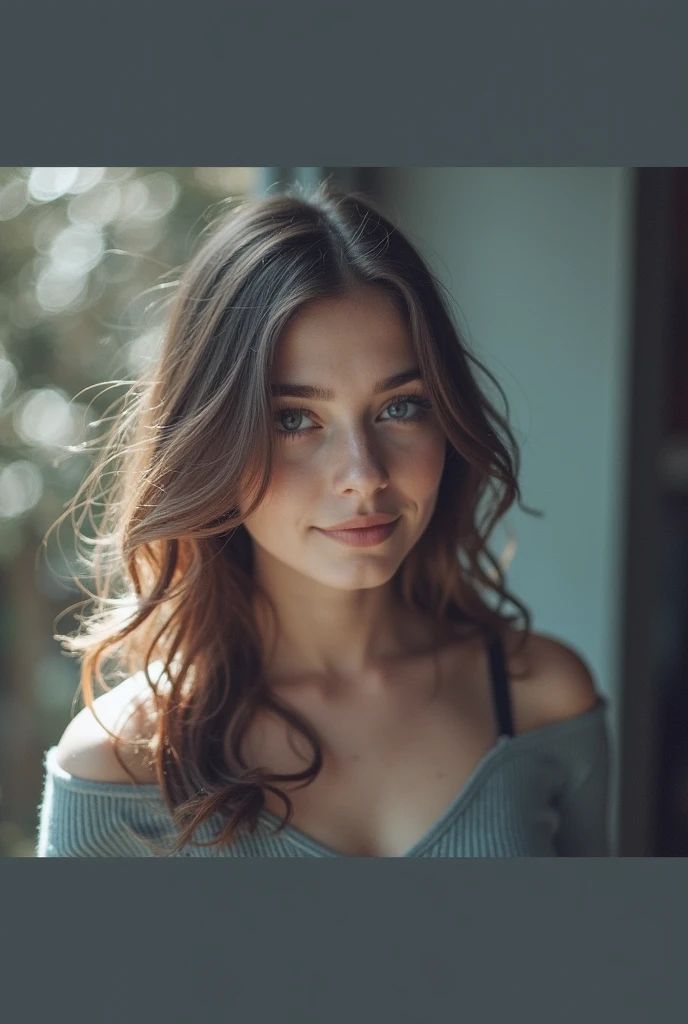 Beautiful 17 year old woman, Brown hair, standing