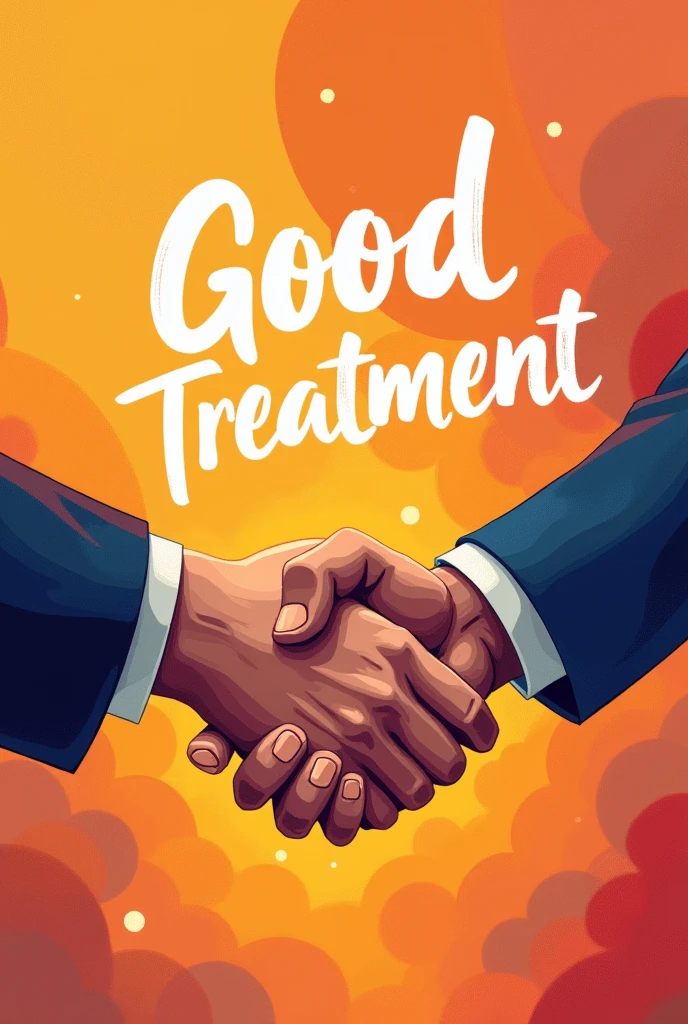 Drawing of a handshake with a white outline with the phrase good treatment