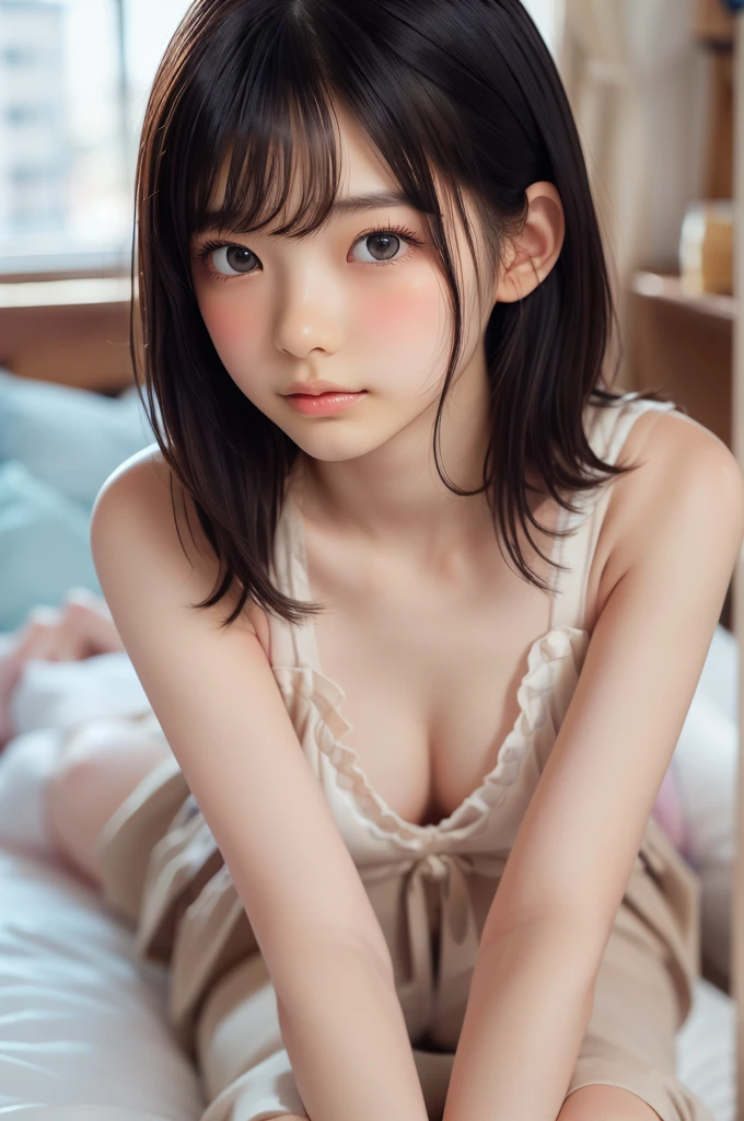 (Professional Portrait, Realistic and perfectly shaped subjects:1.3), (masterpiece, Highest quality:1.2), (Realistic, Ultra-realistic, Realistic:1.3), (ultra High resolution), High resolution, Intricate details, Very detailed, (Extremely detailed CG, unity 8k wallpaper:1.3), Clear images, break (One of the Japan, ), (cute, Slim figure), (Perfect Anatomy, Correct limbs:1.2), (Perfect hands), Perfect Arms, Beautiful and delicate down to the last detail, Beautiful and delicate eyes and eye highlights, (Very thin and delicate、Not too long eyelashes), (Captivating eyes, Beautifully detailed eyes and face), light makeup, Pink Lip, Lip gloss, Stylish face, (Glowing Skin, Realistic skin detail), Brown Bob Hair,Short Bob, (Plump breasts),(Pink nipples), break ((All Nude)), break hotel,(On the bed), Lying down,(Spreading her legs:1.5),((Showing female genitalia)), (Cowboy Shot), break (((blush:1.4))), ((Embarrassing:1.4)), (((shy:1.5))),(((Completely naked))),