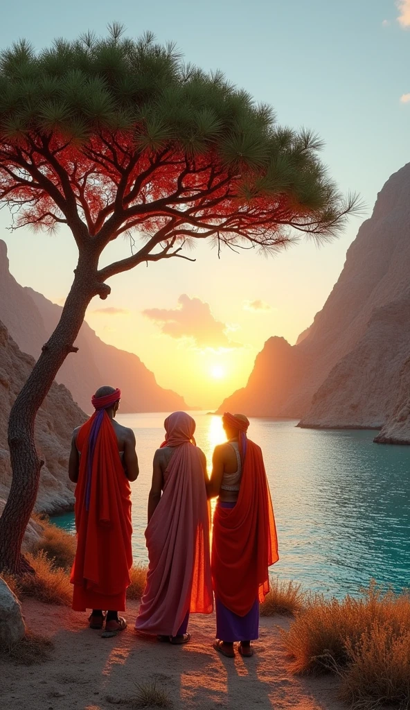 Visualize the local people of Sacotra Island with the dragon blood tree