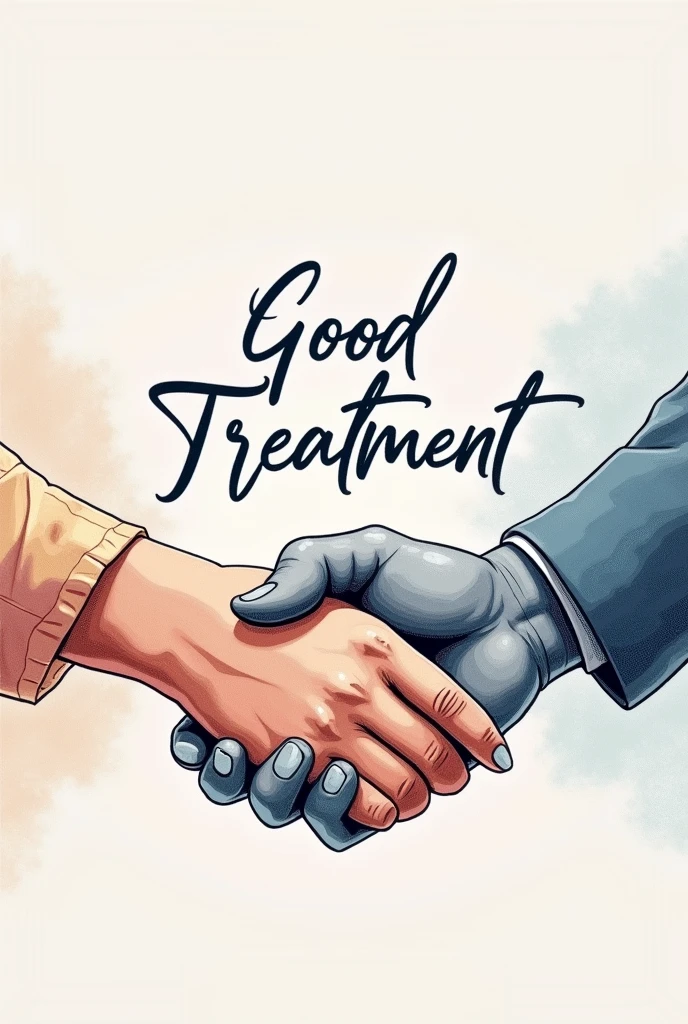 Drawing of a handshake with a white outline with the phrase good treatment