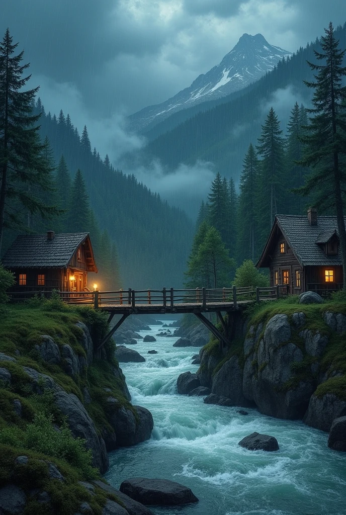 Describe a remote village where an old wooden bridge serves as the only connection to the outside world. What happens when a storm severely damages the bridge, and how do the villagers react?