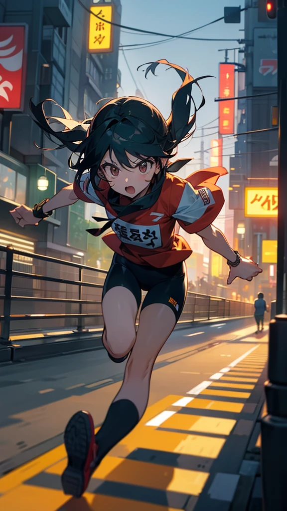 I want a picture of one in Tokyo city running at night