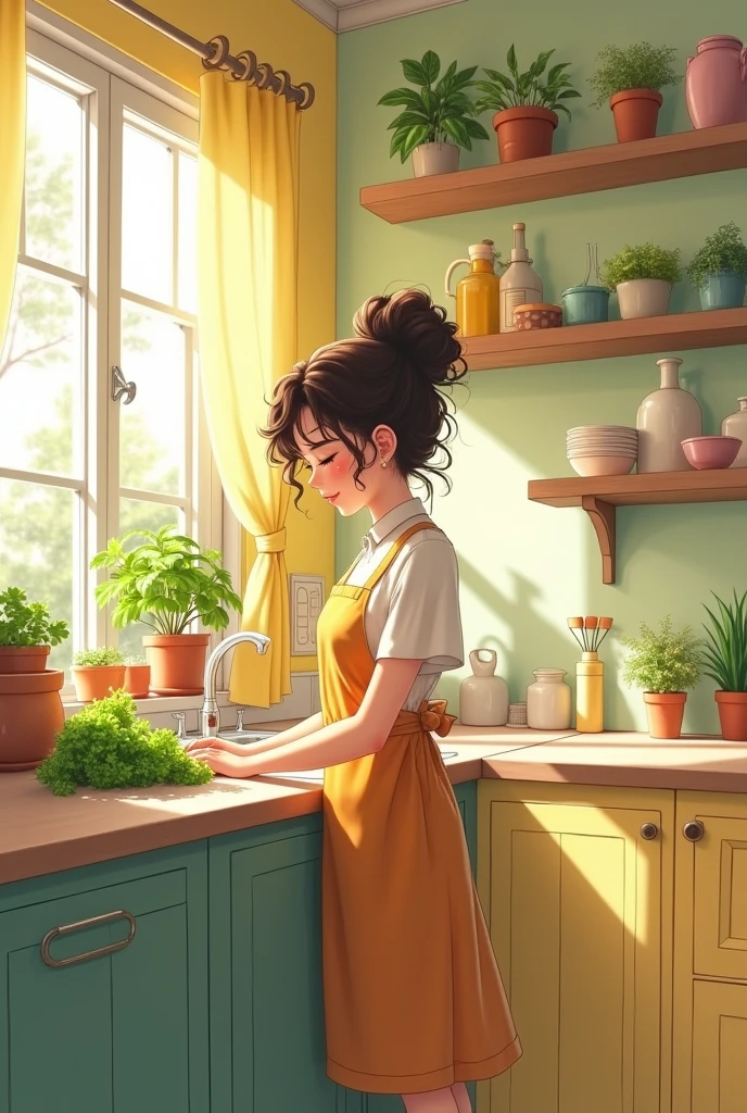 A kitchen apartment, painted with light colors