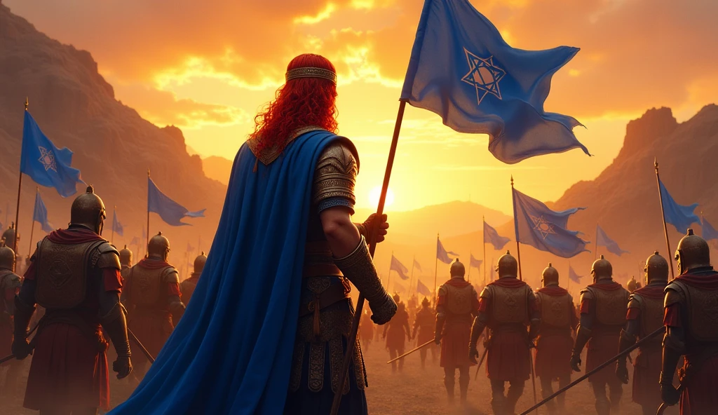 biblical history: In 1 Chronicles, chapters 19 and 20, we found a story of courage, strategy and victory that highlights the leadership of David who was red-haired and God's protection over Israel. with the blue israel flag