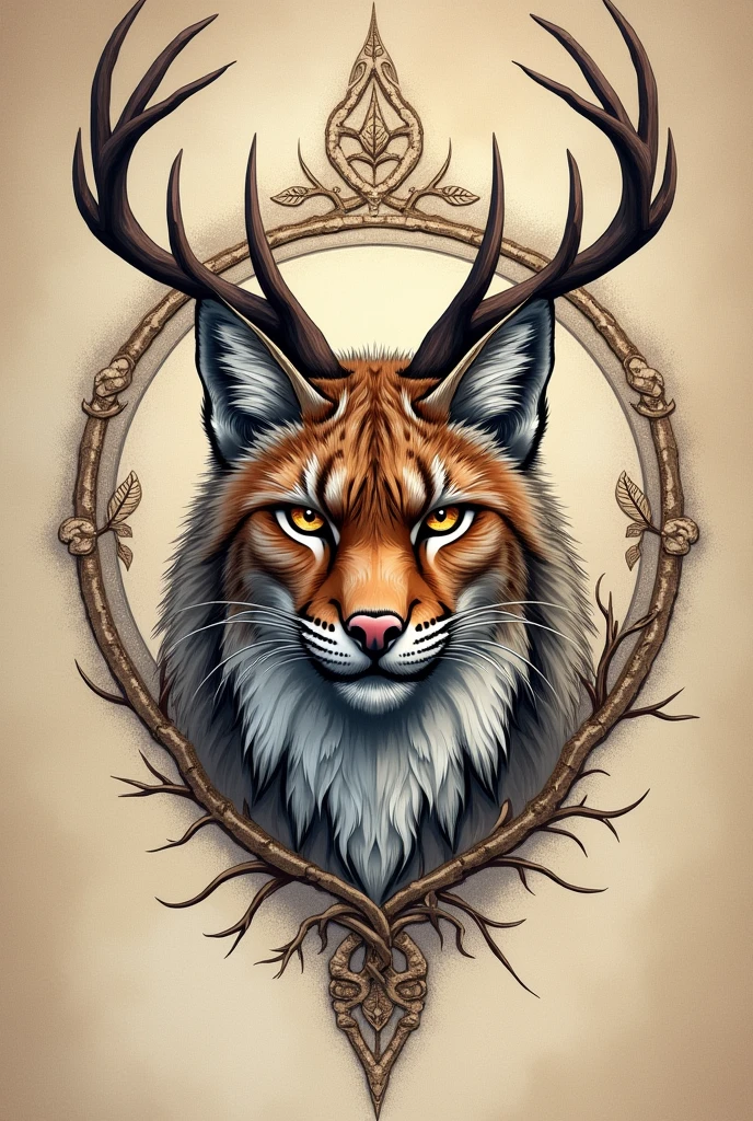 could you create a forearm tattoo sketch of a lynx with deer antlers, also with Nordic symbols 