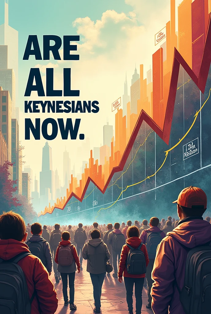 An economic graph with the phrase "We are all Keynesians now" written next to, showing the prevalence of Keynesian ideas.

