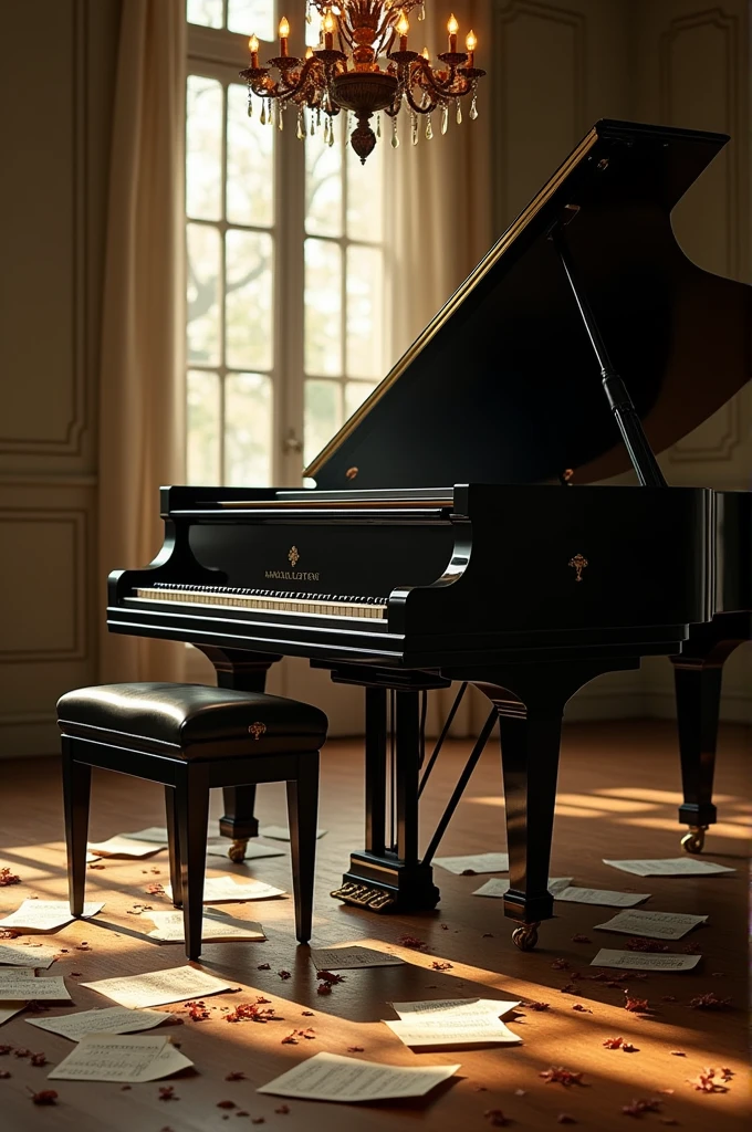 Piano with loose musical notes 