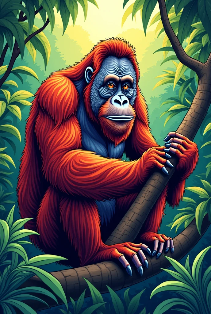 Orang hutan line art detail full color
