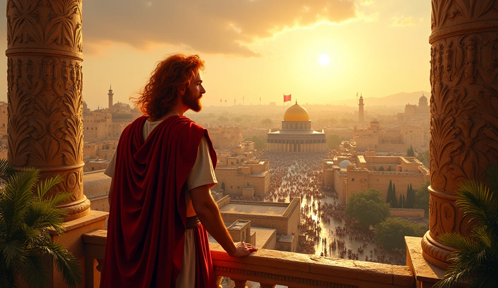 biblical history: story of courage, strategy and victory that highlights the leadership of King David who was red-haired on the balcony of his palace