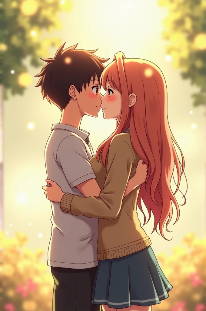 Anime boy and mother kiss nude hug 