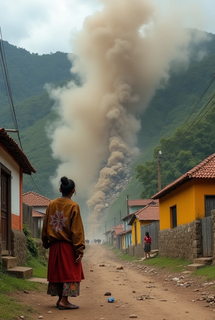 A mountain collapse on a road in a village or town in Colombia, more realistic