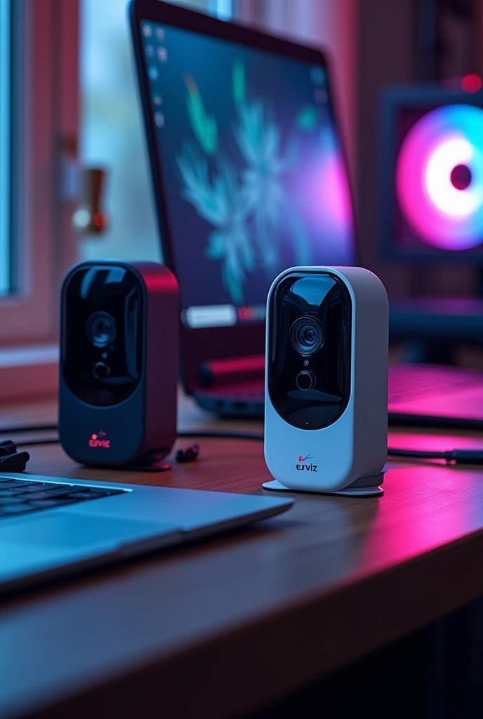 Image of ezviz cameras with HP laptops and gaming PCs
