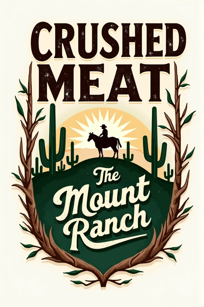 Create a logo that says: Crushed meat, the mount ranch, that has the logo of the state of Sonora Mexico and that is ranchero 