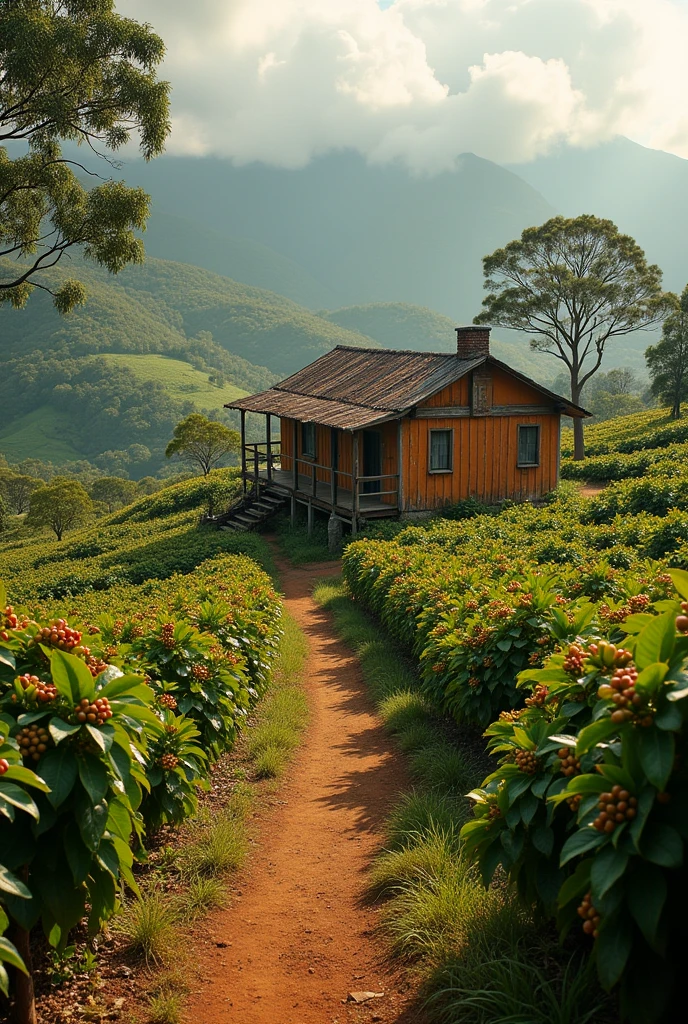 Make the image look more rural, to look older, that it looks like it&#39;s from the 20th century in Costa Rica, also that the colors of the house are representative colors of the rural era in Costa Rica, now that coffee plantations appear that are representative of Costa Rica in the 20th century and the coffee plantations 