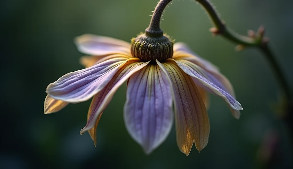 Um close extremo de uma flor murcha, with its petals falling with the weight of time and abandonment, symbolizing the fragility of life. The delicate details of the flower's faded colors and wilted petals evoke a sense of transience and impermanence.. Soft, diffused light creates soft shadows, enhancing the somber mood of the scene.
- Cena: “Uma flor murcha, with petals fallen from abandonment, symbolizes the fragility of life’s fleeting moments”.
- *aspect ratio 16:9*