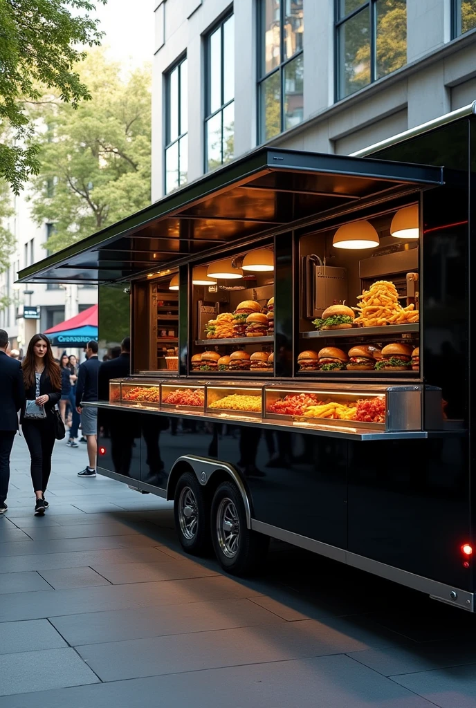 Realistic HD all black fast food trailer