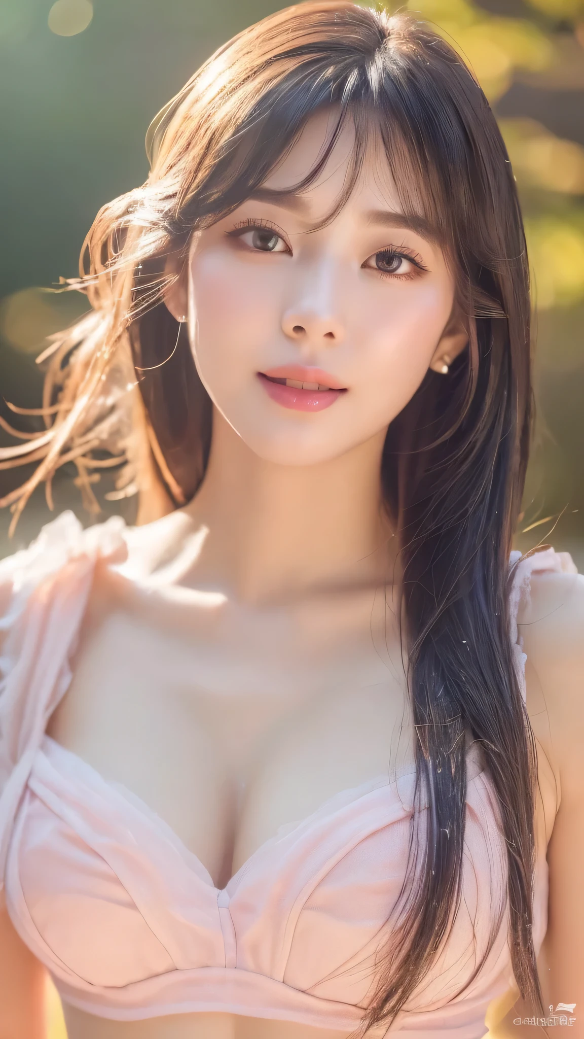 pixiv artwork, ((2/3 full body portrait)), realistic style, (super real), top CG, (Tyndall effect), (movie-level lighting effects), top details, 16k resolution, exquisite and detailed pictures, realistic, (gorgeous girl), (queen face), ((melon-seed face)), ((perfect CG face)), beautiful, ((silver-white hair)), long hair to waist, ((loose hair)), flowing hair, ((Korean air bangs)), ((black bow hairpin), ((delicate, moist and smooth skin)), ((fair and moist skin)), beautiful and delicate makeup, ((dark eyeshadow)), (delicate eyelashes), extreme face, delicate face, (round face contour), exquisite and lovely facial features, enhanced three-dimensional facial features, deep and bright eyes, ((perfect and clear eyes)) (complex details), ((gentle eyes)), exquisite and perfect eye makeup, (moist and smooth lips), pink lip color, (cherry lips), ((face enhancement))), modified facial features (complex details), clear details (complex details), (perfect CG face), light makeup, (beautiful makeup), pink blush, happy expression, (sweet smile), (tilted head), (bright and elegant), (dignified), ((gem eyes))), ((exposed collarbone)), ((exposed shoulders)), ((strapless))), ((vest))), (white tube top), (bared mammary), (navel exposed), ((creamy red liquid gauze), (pink translucent gauze skirt), (fashion design), real clothing textures, (absolute field), dynamic angles, dynamic poses, highest precision, ((ultra-detailed textures)), (ray tracing), ((ultra-realistic lighting and shadow effects)), perfect body proportions, ((advanced rendering)), ((in the hot spring)), (in the water), tinbal effect, (Unreal Engine), strong rim light, character rim light, depth of field.