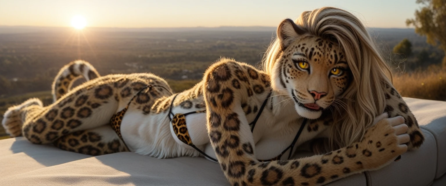 A sexy and stunning leopard girl that is furry like a wonder feline,beautiful detail eyes,(furry leopard girl:1.5) beautiful detailed lips, she has a Extremely detailed eyes and face, long eyelashes, she has a seductive fitness body, seductive position, she as wearing a revealing micro bikini,Best Quality,4k,8K,hight resolution,Masterpiece, Ultra-detailed, Realistic,Photorealistic,photo-realistic, HDR, UHD, sunlight, ultra-fine painting, physical based rendering, extreme detail description, Professional, Vivid colors, bokeh, landscape, photografic, Concept Artists style of, with a vibrant color palette, soft-lighting. (sn8 style:1.8),(slit pupil:1.3),sharp focus,she has a hourglass body and well shaped abs with six pack, her waist are slim and her hair is long and blonde, she gaze you and provocate to have sex, she slowly opens her legs for you and you can see her pussy with pubic hair,her pussy is open and wet
