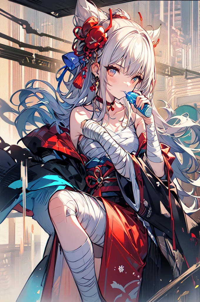 (((((roll up bandage sideways on a chest tightly to cover the chest without gaps))))), (((bandage samweways))),, ((Japanese Gangster BOSS)), adult woman with the dignified presence, Killing Qi, wear nothing around shoulder, wear nothing around neck, wear the kimono, wear it below the waist, I wind it up to control it, and to attach it, ((kimono come off)) ,wear the kimono multiple times, Bare shoulders and the clavicle, black and gold kimono, put on over jacket of kimono, low angle, whole body, anime character, Glaring, off sholder, Excellent, long kimono hem, small face,muscular,((((Drinking Japan sake)))),ultra-detailed,super beautiful,Masterpiece,Killing Qi,Intimidation, a selfish person,Under the trees with autumn leaves,colorful kimono,grin