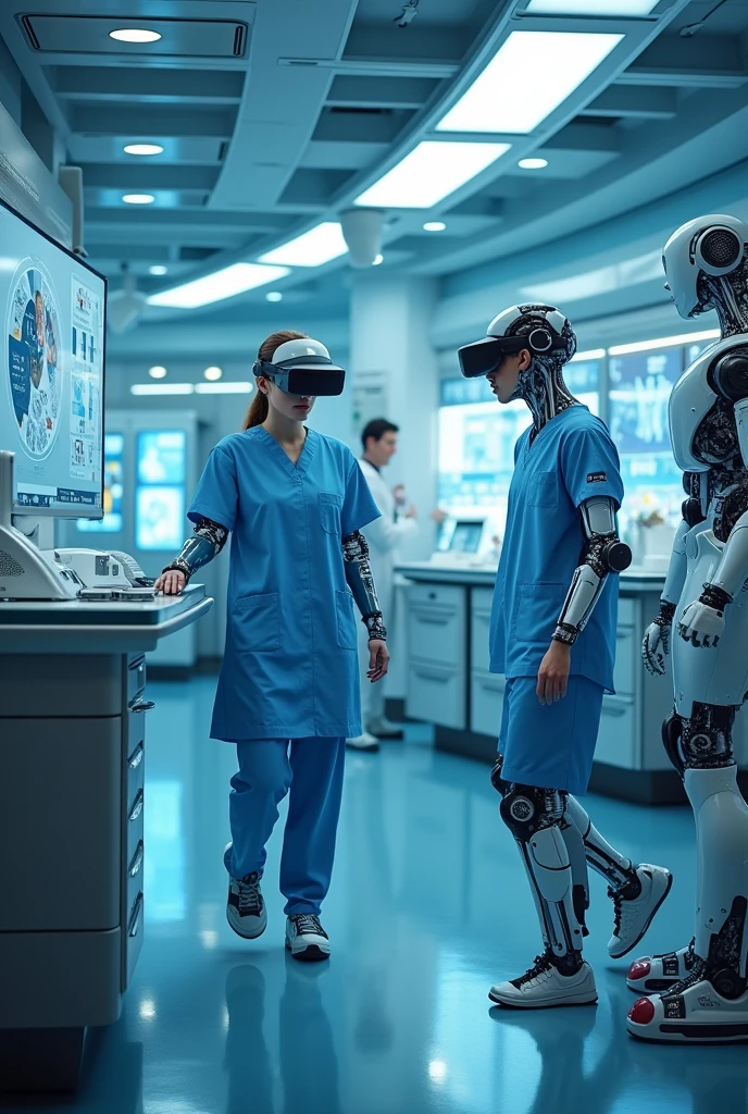 Advanced technology in healthcare where doctors use robots and AI