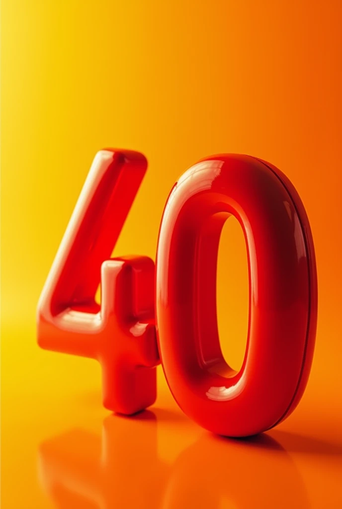 Create for me an image with a number 40, in 3d format, of the color red, on an orange-yellow background, with 4 to 0 spacing of 4 mm