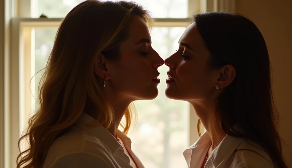 woman in profile in a position to be kissing someone
