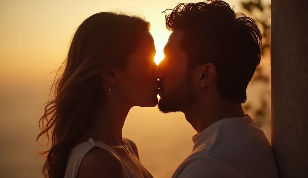 woman in profile in a position to be kissing someone