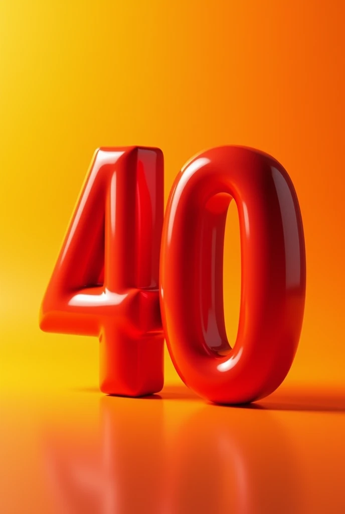 Create for me an image with a number 40, in 3d format, of the color red, on an orange-yellow background, with 4 to 0 spacing of 4 mm