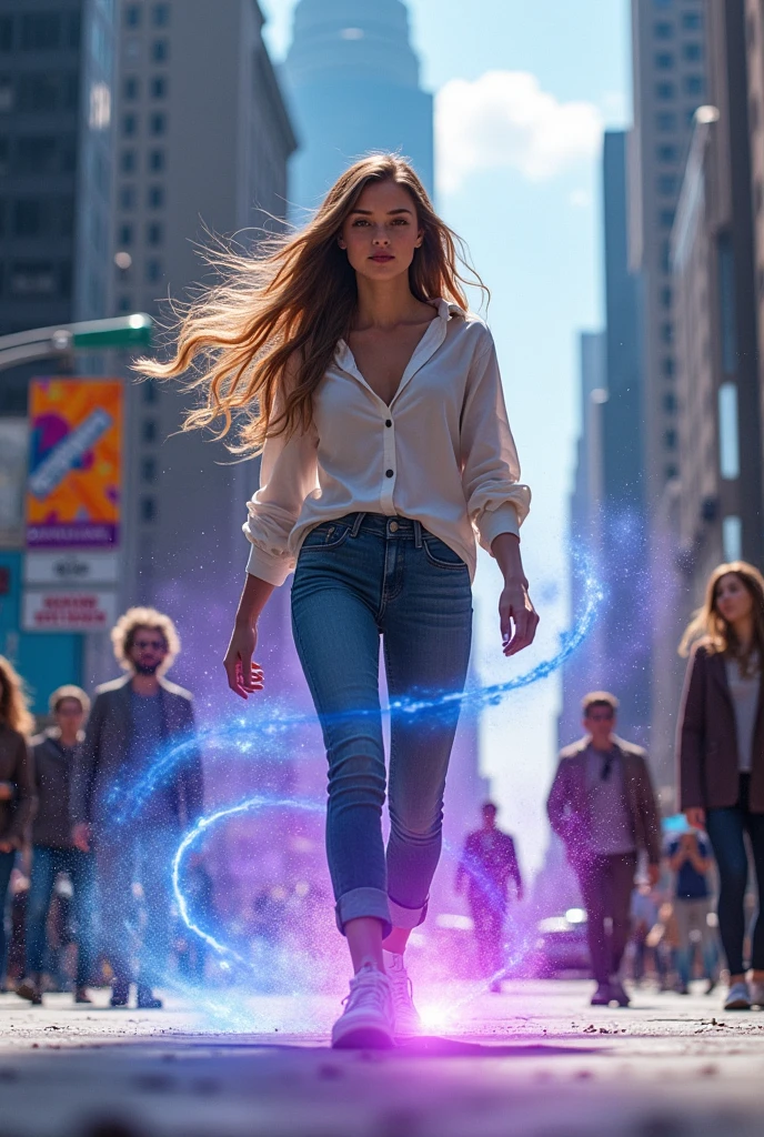 A young woman with light brown hair and super teleportation power