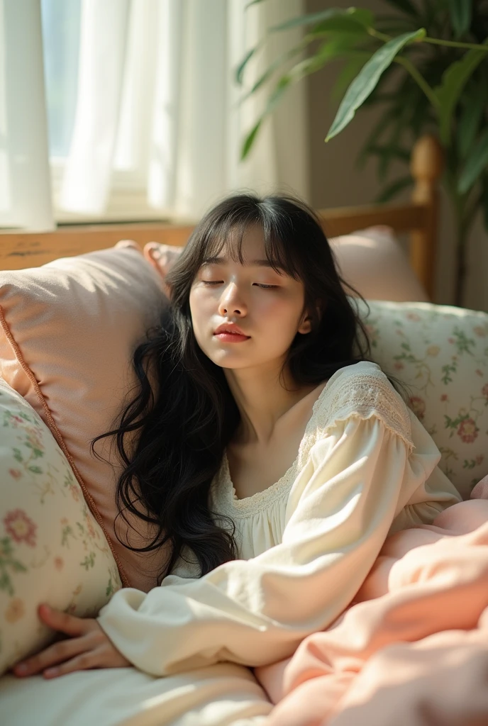some pictures of an asian girl lying down