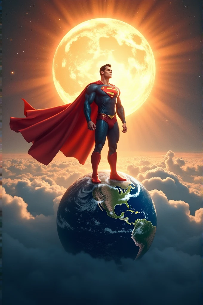 Superman on top earth front of sun