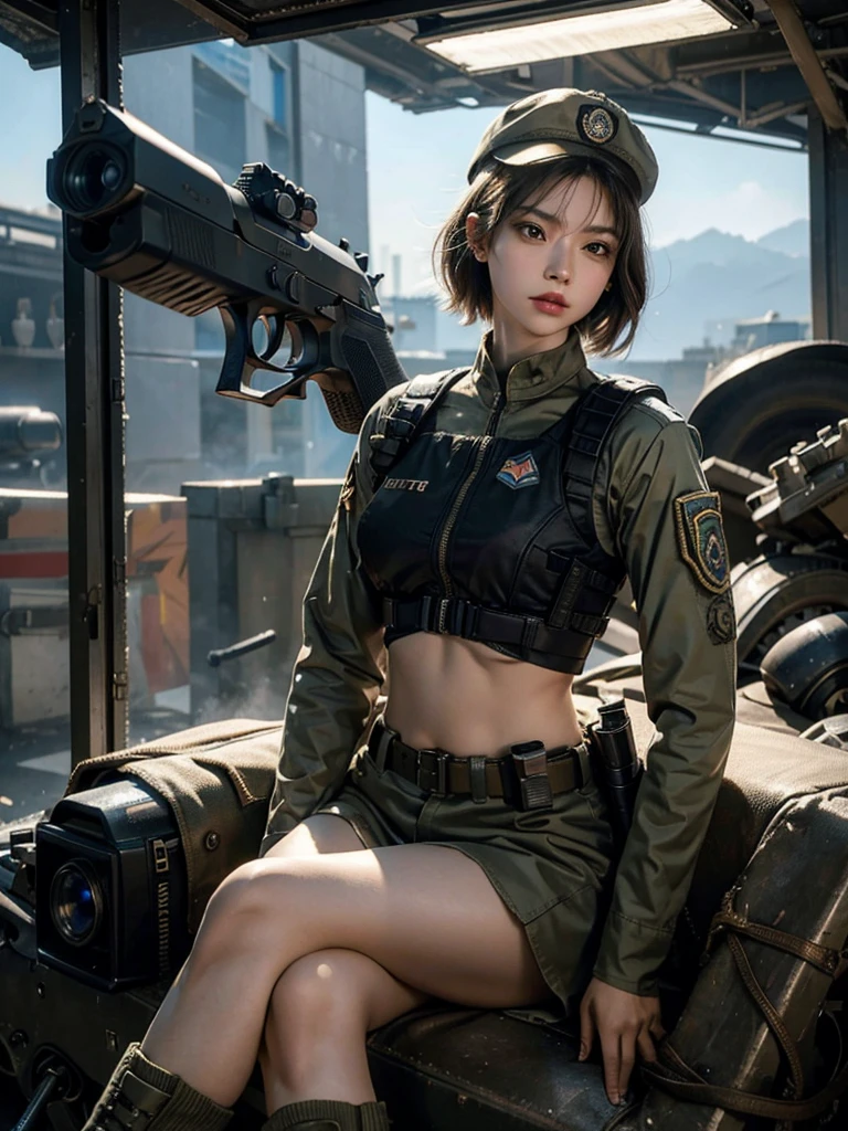 （Girl lying in big office）, Silver hair, Bangs, Blunt bangs, Long hair, Braiding（poneyTail）, aqua eyes, longeyelashes, Solid Circle Eyes, makeup, Open mouth, blush, Parted lips, Bright pupils,、（yawning）, Seductive smile, glint, surrealism, Modern、（Black hose）, Open mouth, blush, Parted lips, Bright pupils, smiley, Seductive smile, glint, surrealism, Modern,（（Translucent camouflage、blouse、off shoulders、Front opening））、（（No skirt））、((No bra)）((No pantiSniper rifle with silencer on the back）））（Camouflage baseball cap）（（Full Body Angle））、、Skyscrapers are hazy behind（open one's legs、stick out buttocks）、（sreasts,)、((sexyposemel's toe), gue、Vaginal orchids、Runny Vaginal rge、Blowing tide、Very ful breasts、Grasp your breasts with both handsd your legs、sexual ent、Sex Expressions、shinny skin。realisiticrealsitic:1.37)、(K Idol)、Medium Hair、(Pink blush)、(illuminating)、[[Open legs、Spread your legs apart]]、(独奏)、dynamicposes、((erectile nipple))、(Puffy eyes:1.２)、 (Slim legs)、erotick、nffsw、Higetailed a occlusionhigh resolution, A hyper-real Highly detailed, (yawning), (((exhibitionism))), ((she is soaking wet)).Photo
