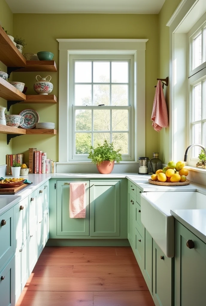 Kitchen with light colors another color