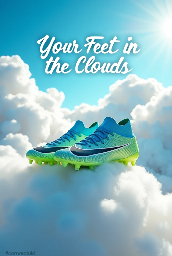Make some soccer shoes with the NIKY brand on them and put a message next to the shoes (your feet in the clouds) and that the message is above some clouds