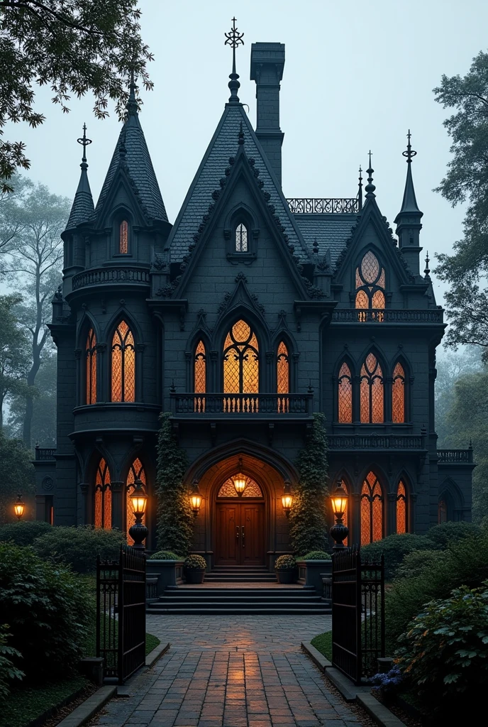 Gothic design club ideas - architectural plan - roof plan - corner perspective - main facade - side facade - interior facade