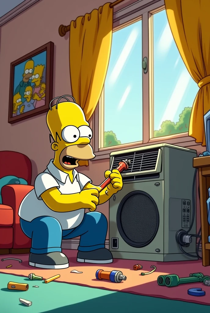 Homer Simpson fixing air conditioning